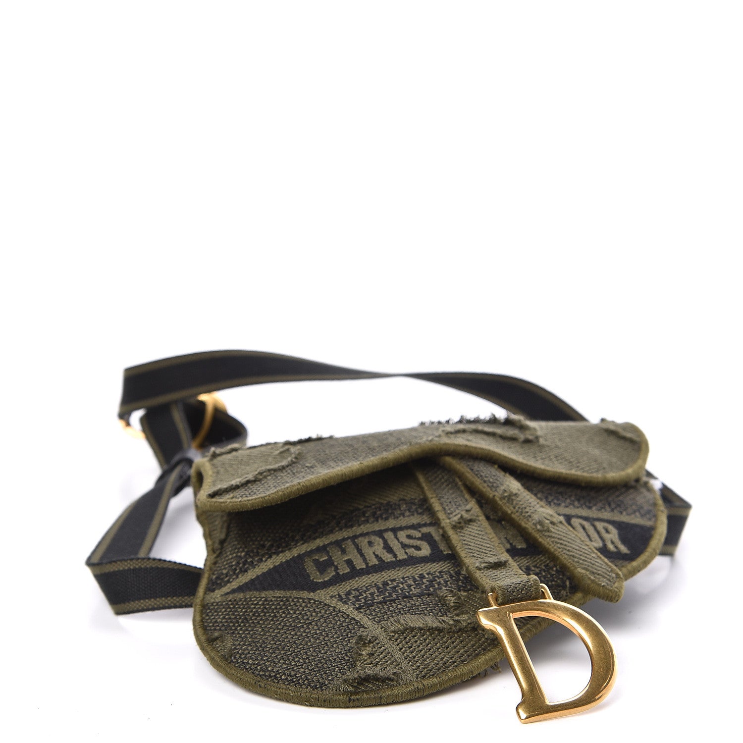 Christian Dior Canvas Embroidered Camouflage Saddle Belt Bag Green 4 of 10