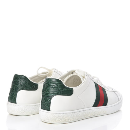 Gucci Calfskin Crocodile Web Womens Ace Sneakers 37.5 White Green 4 of 16