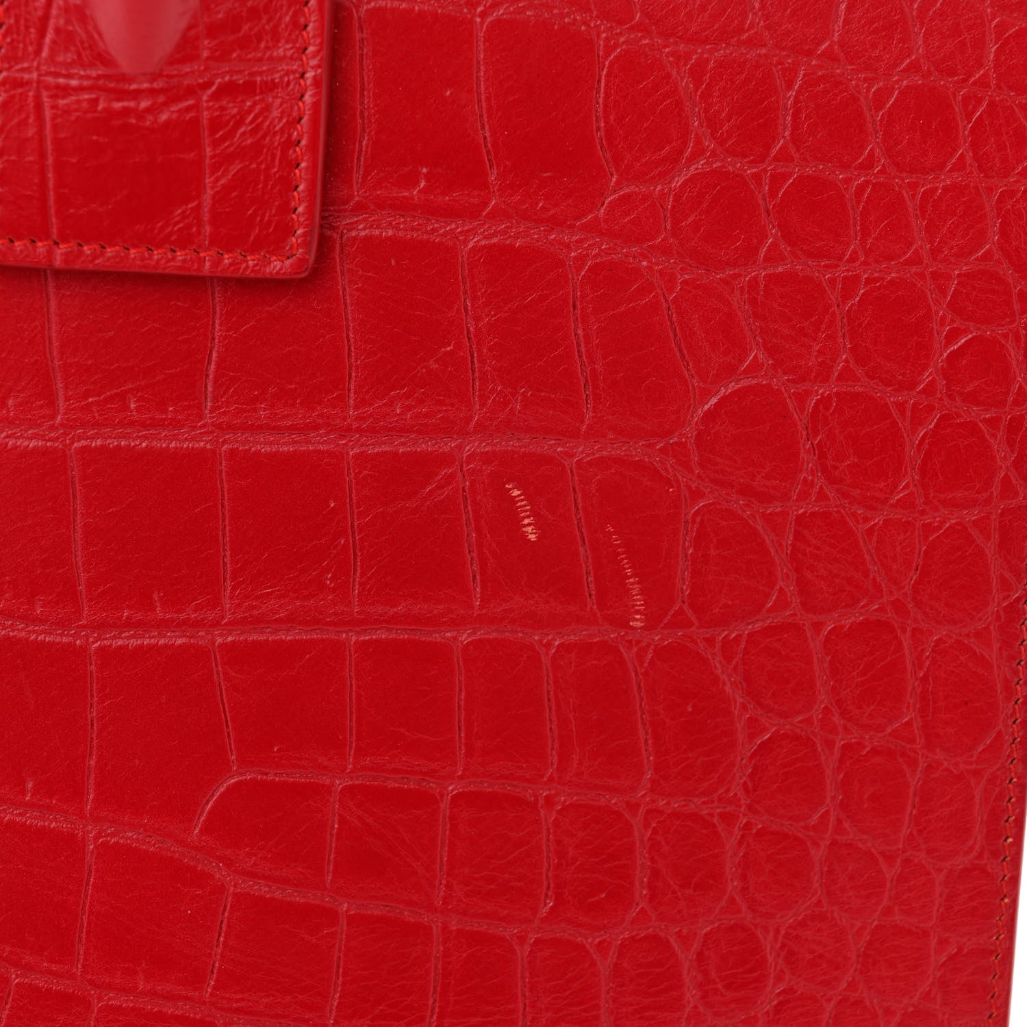 Saint Laurent Calfskin Crocodile Embossed Small Sac de Jour Eros Red 13 of 15