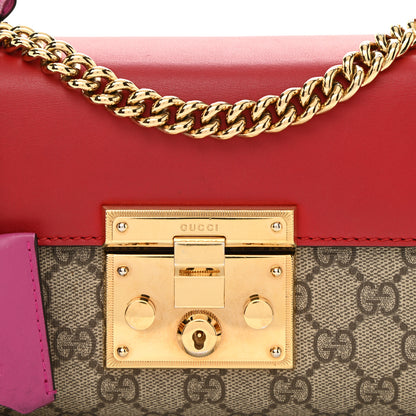 Gucci GG Supreme Monogram Calfskin Small Padlock Shoulder Bag Beige Hibiscus Red New Rosette 10 of 12