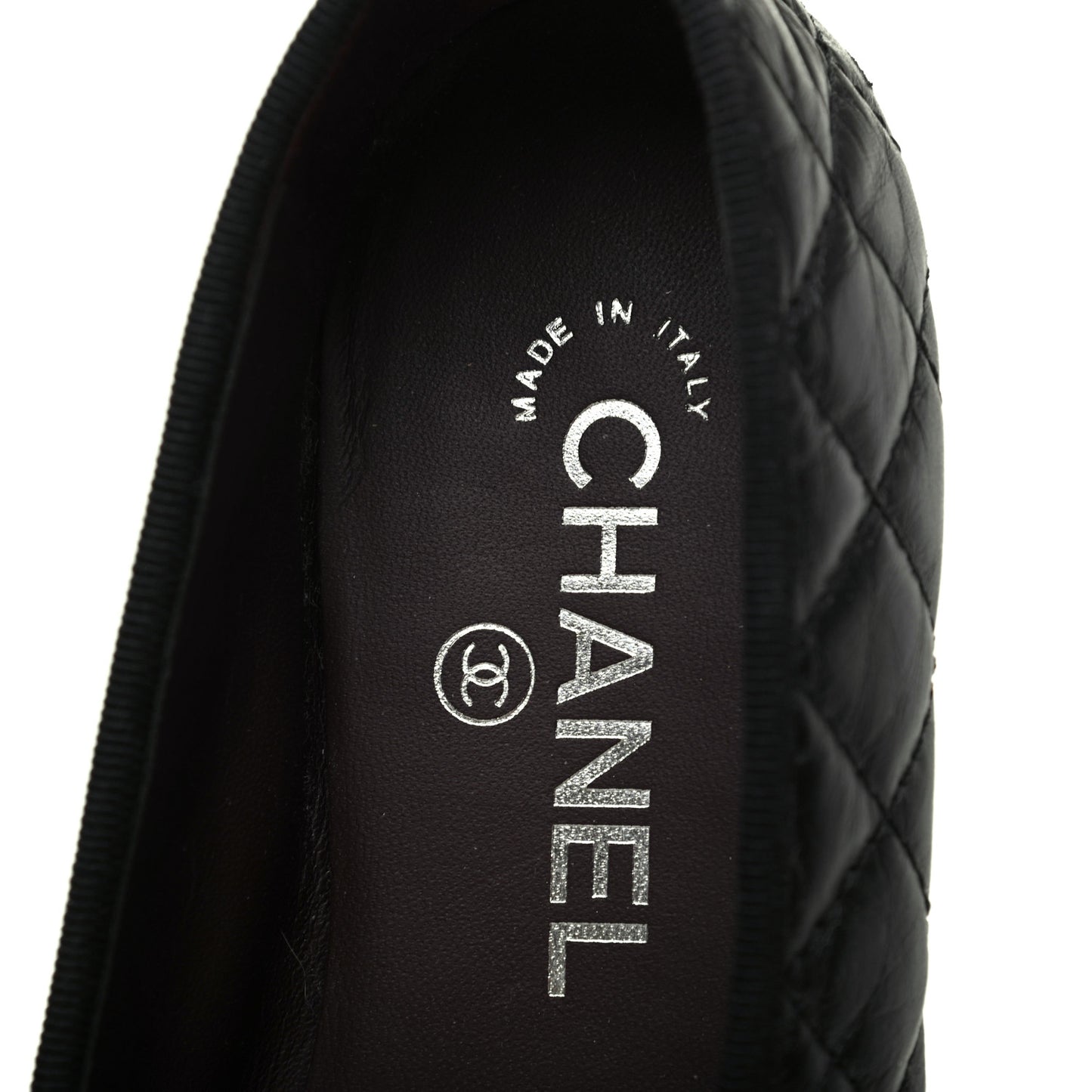 Aged Calfskin Quilted CC Cap Toe Ballerina Flats 36.5 Black