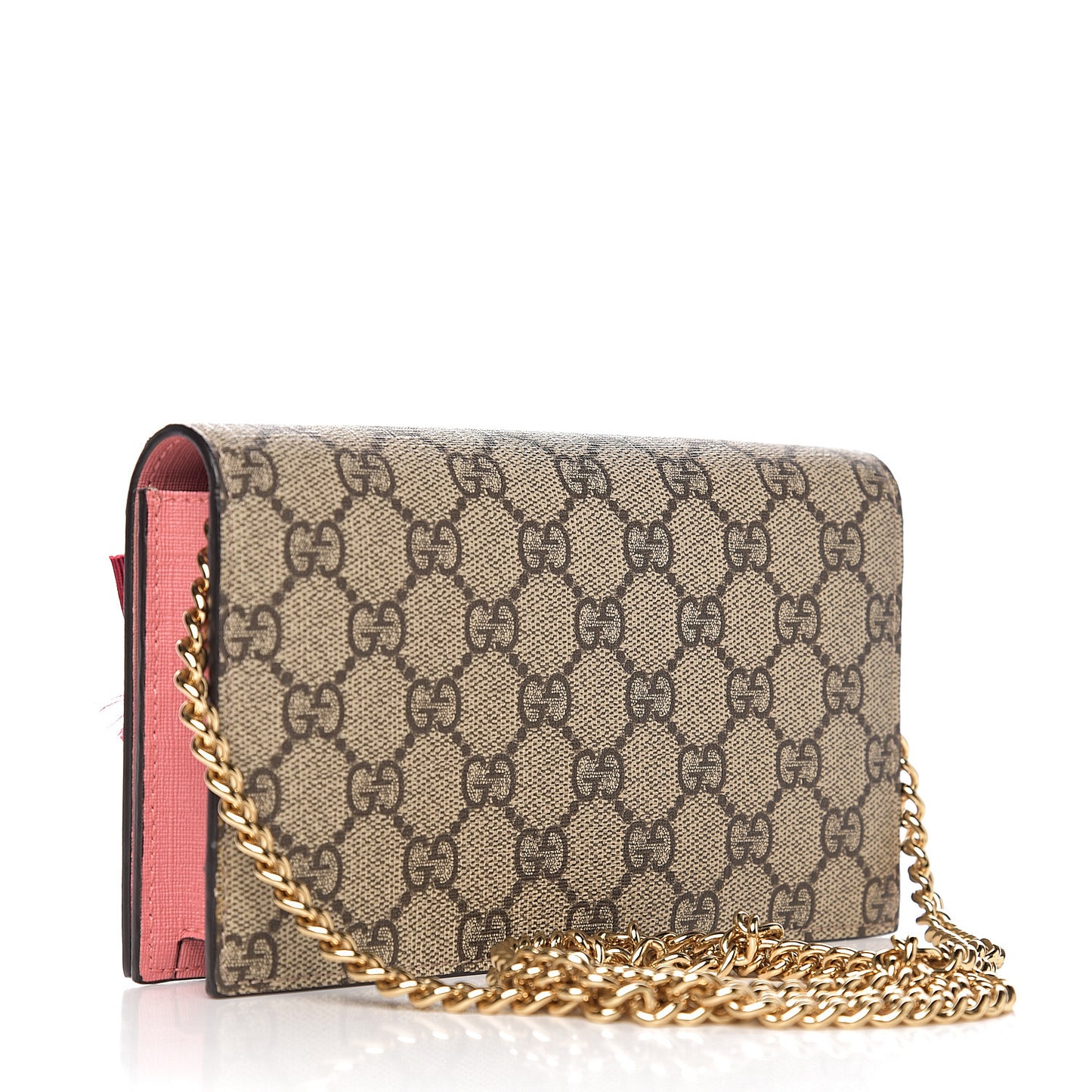 GG Supreme Monogram Face Embroidered Chain Wallet Pink