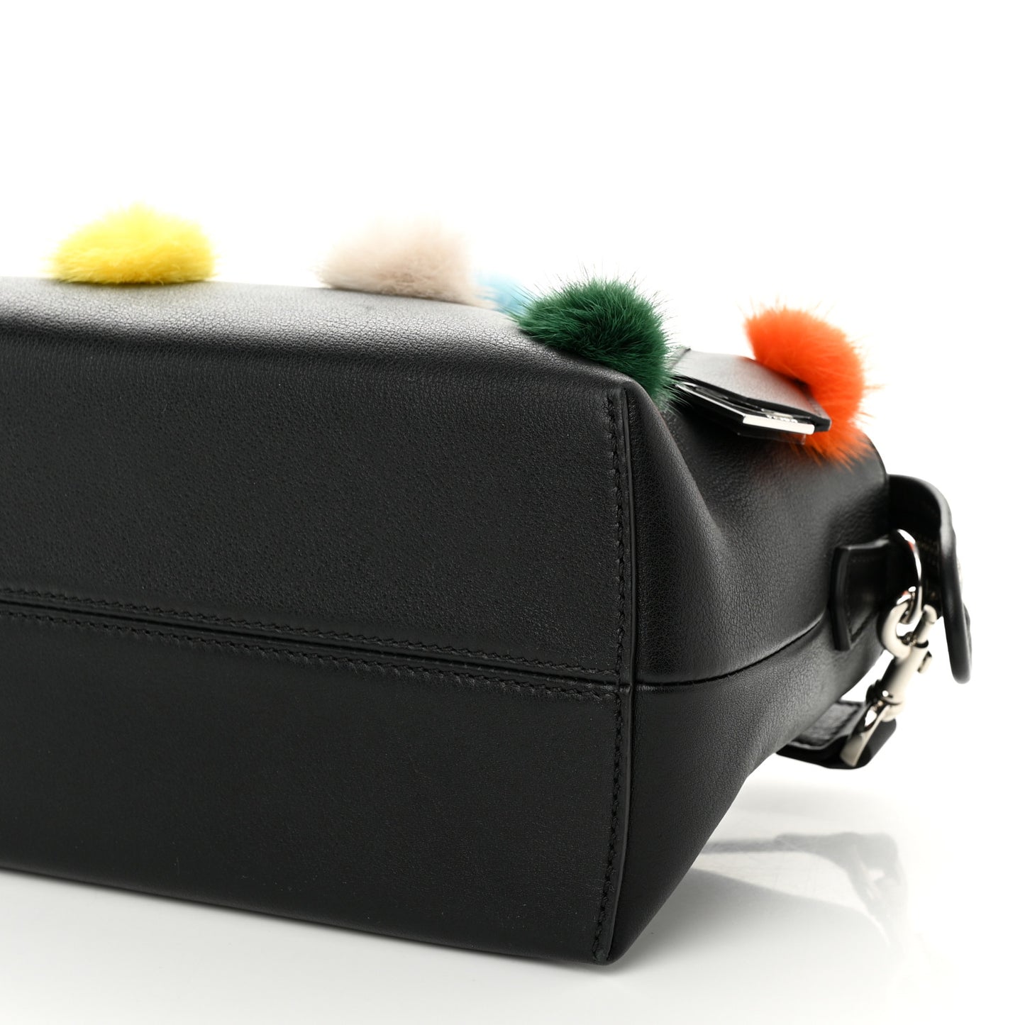 Vitello Dolce Mink Fur Pom Pom Medium By The Way Boston Bag Black Multicolor