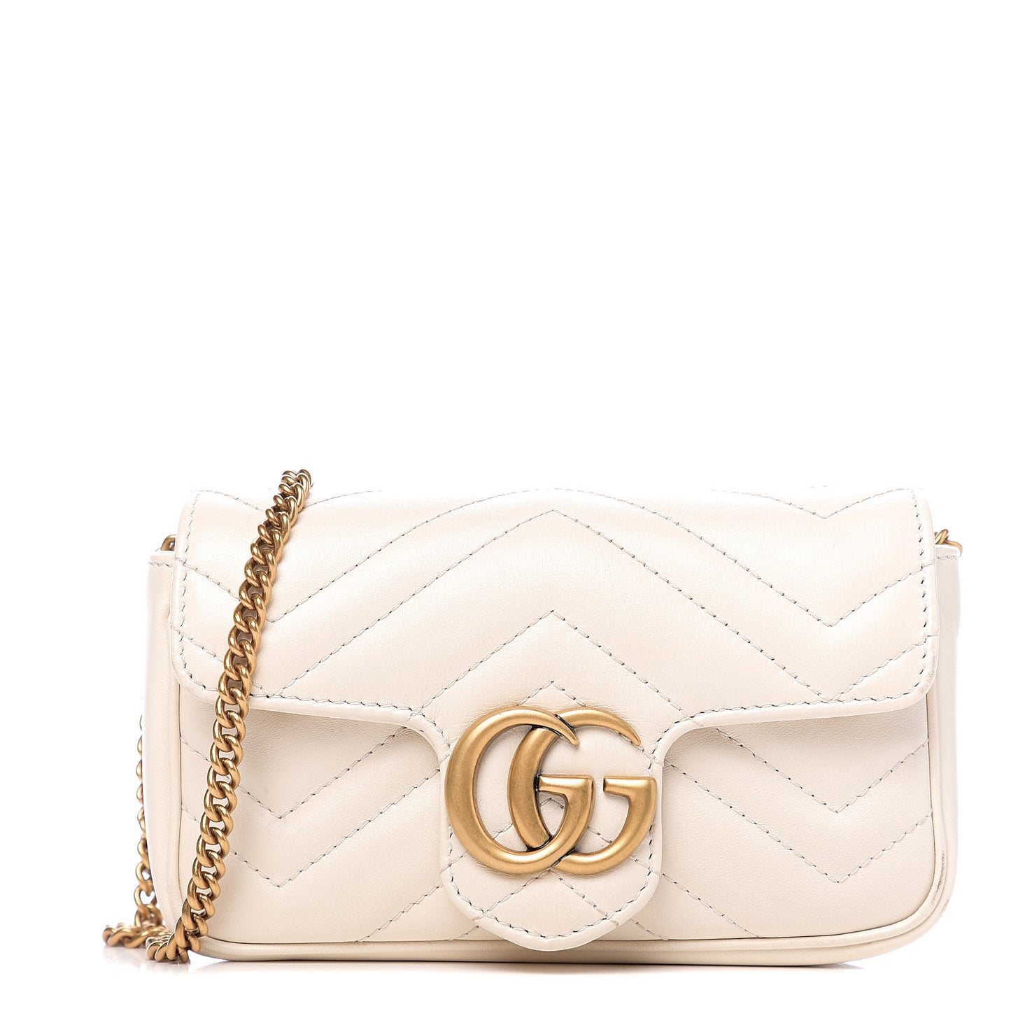 Calfskin Matelasse Super Mini GG Marmont Shoulder Bag White