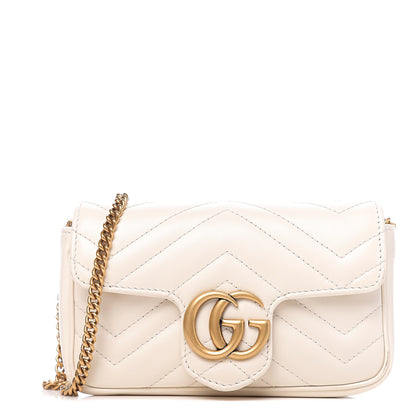 Gucci Calfskin Matelasse Super Mini GG Marmont Shoulder Bag White 1 of 11