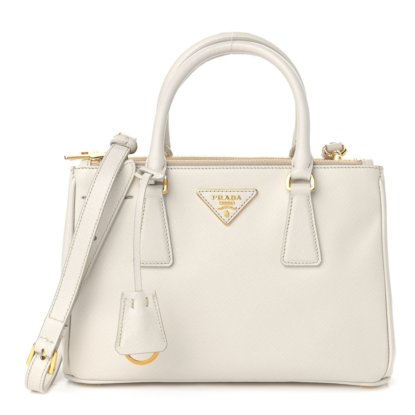 Saffiano Lux Mini Double Zip Galleria Tote Talco