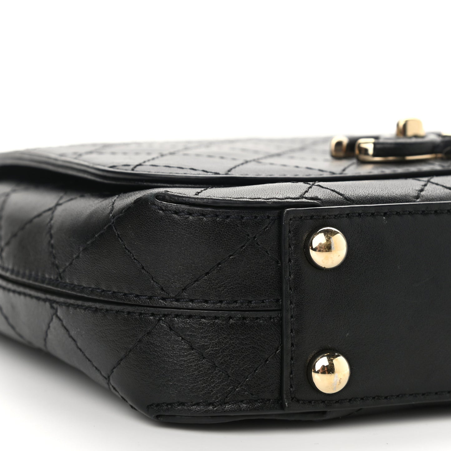 Calfskin Stitched Small Covered CC Flap Bag Black