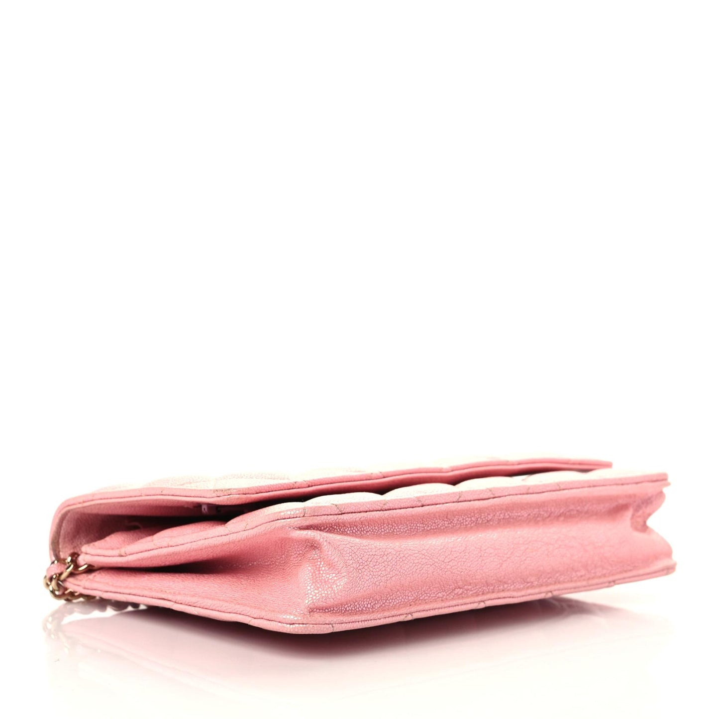 Iridescent Caviar Quilted Wallet on Chain WOC Rose Pink