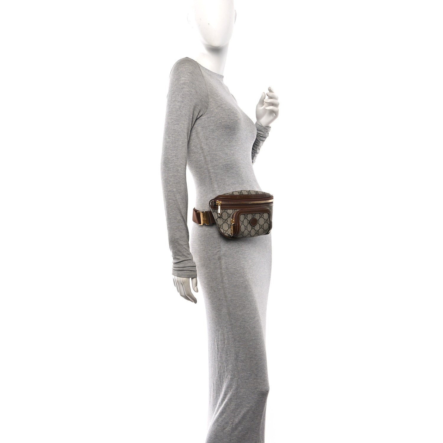 Gucci GG Supreme Monogram Textured Calfskin Retro Interlocking G Belt Bag Beige Ebony Brown Sugar 2 of 10