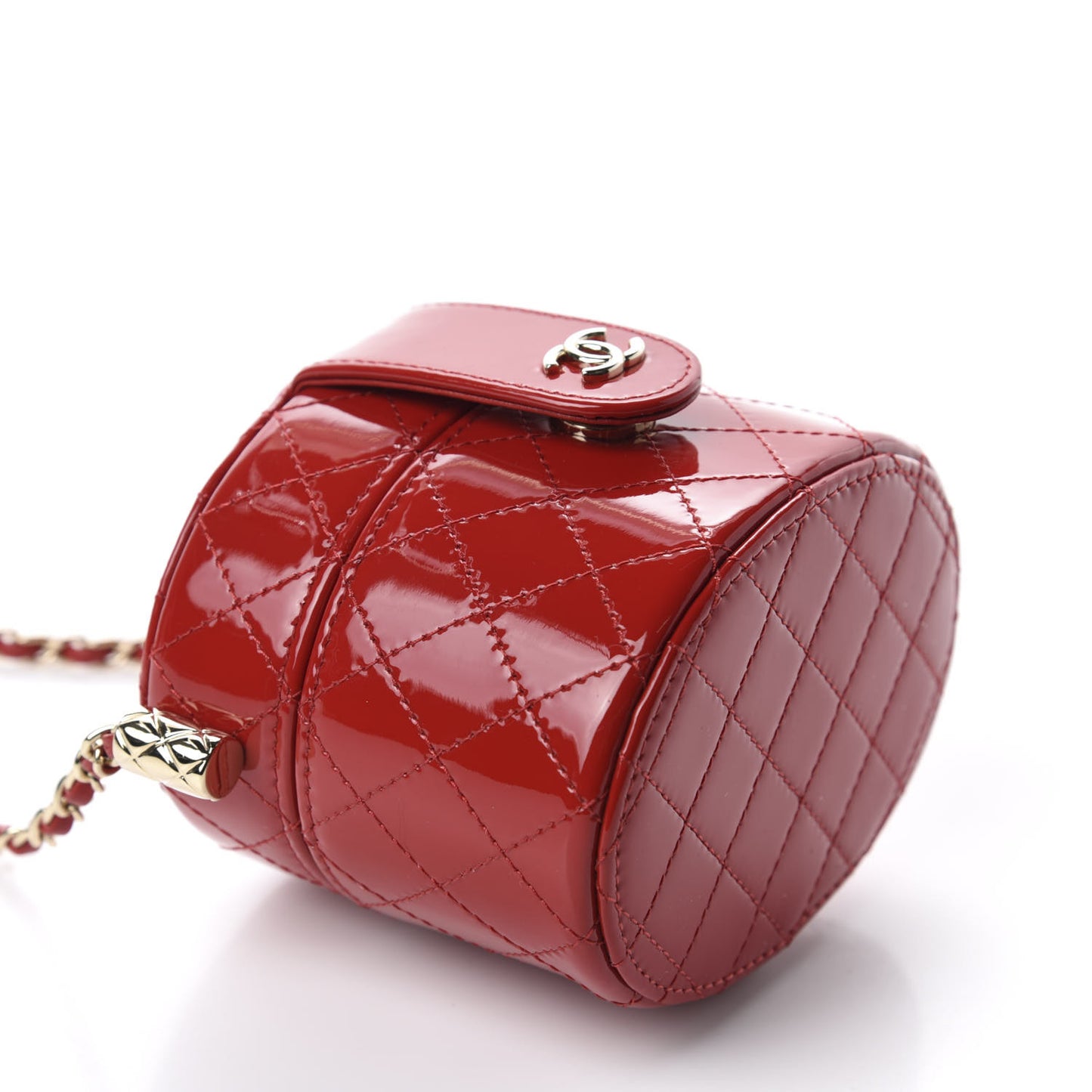 Patent Quilted Small Round Vanity With Chain Red