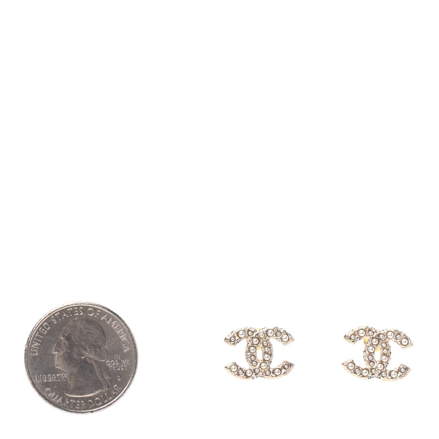 Chanel Pearl Crystal CC Earrings Light Gold 2 of 4