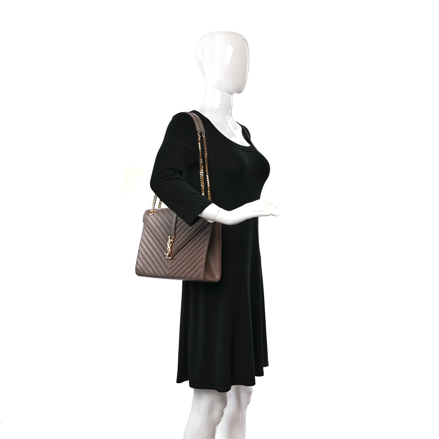 Grain De Poudre Matelasse Chevron Large Monogram Satchel Dark Latte