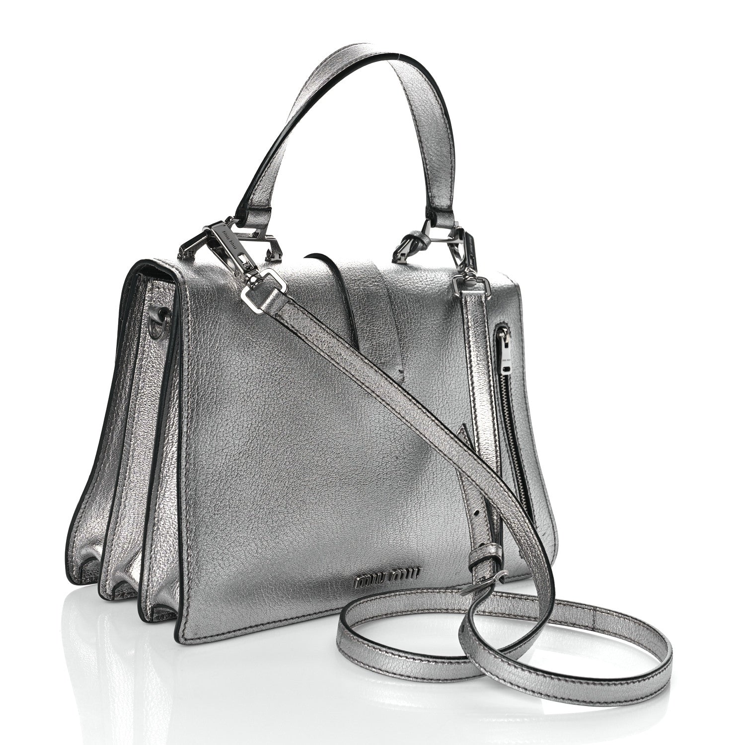 Miu Miu Goatskin Madras Top Handle Bag Silver 3 of 12