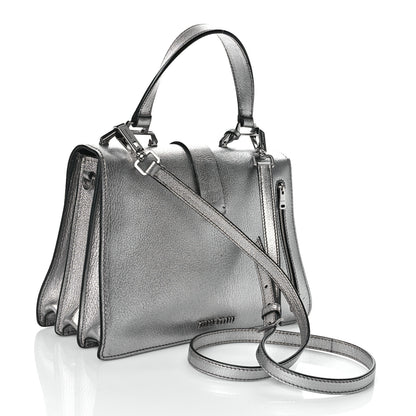 Miu Miu Goatskin Madras Top Handle Bag Silver 3 of 12