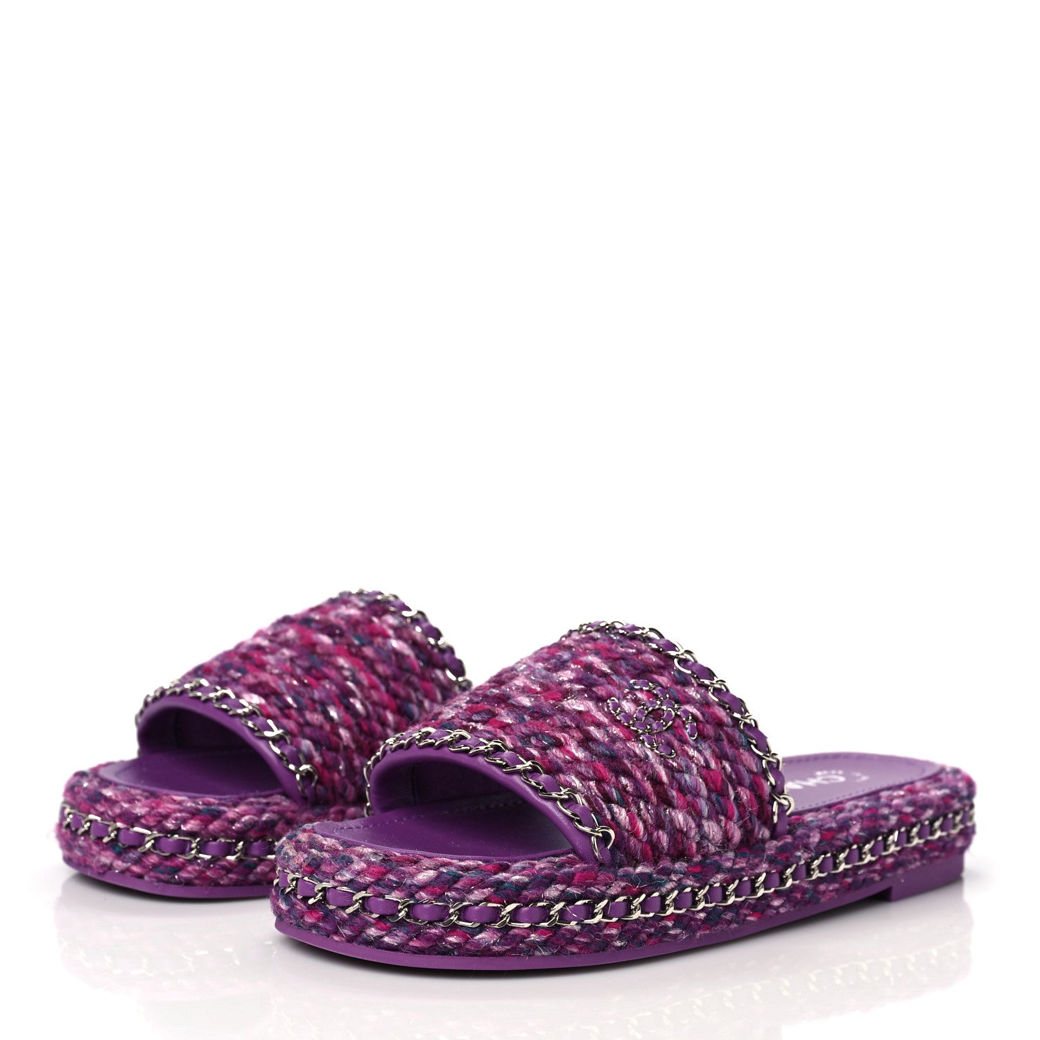 Chanel Cord Braided Chain Slide Sandals 37 Dark Purple 1139377