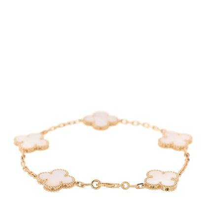 Van Cleef & Arpels 18K Yellow Gold Mother of Pearl 5 Motifs Vintage Alhambra Bracelet 2 of 5
