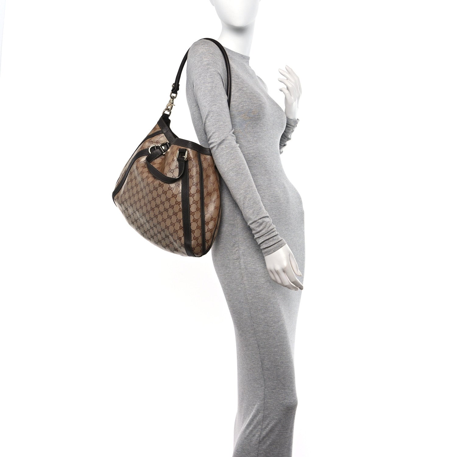 Gucci Crystal Monogram Medium Abbey Convertible Tote Dark Brown 2 of 10