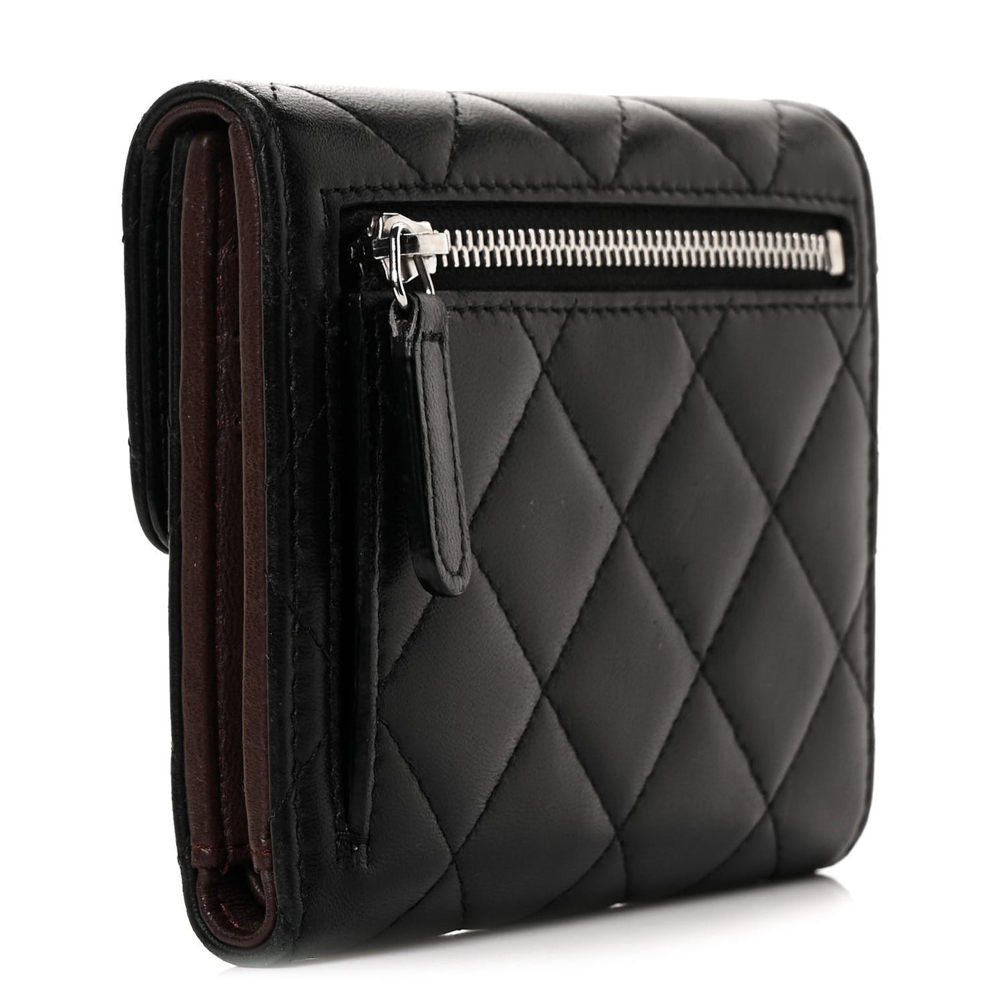 Lambskin Quilted Small Compact Wallet Black
