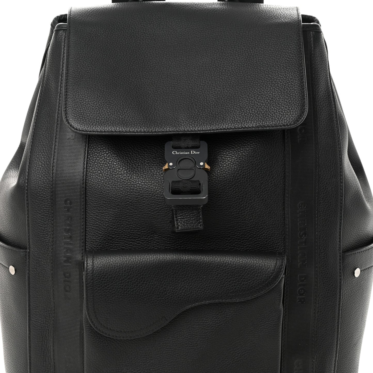 Grained Calfskin Saddle Backpack Black