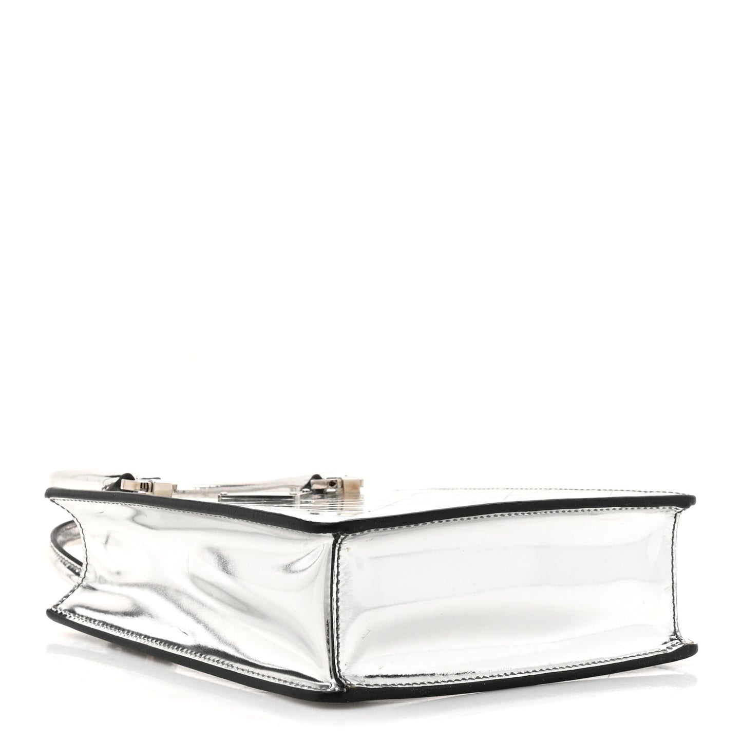 Spazzolato Metal Triangle Logo Triangle Patterned Small Double Handle Crossbody Tote Argento