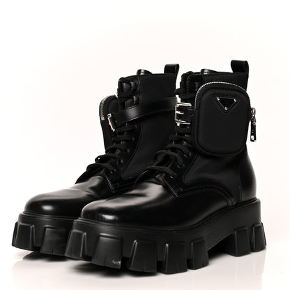 Prada Spazzolato Rois Nylon Metal Triangle Logo Monolith Pouch Pocket 55mm Boots 40 Black 3 of 9