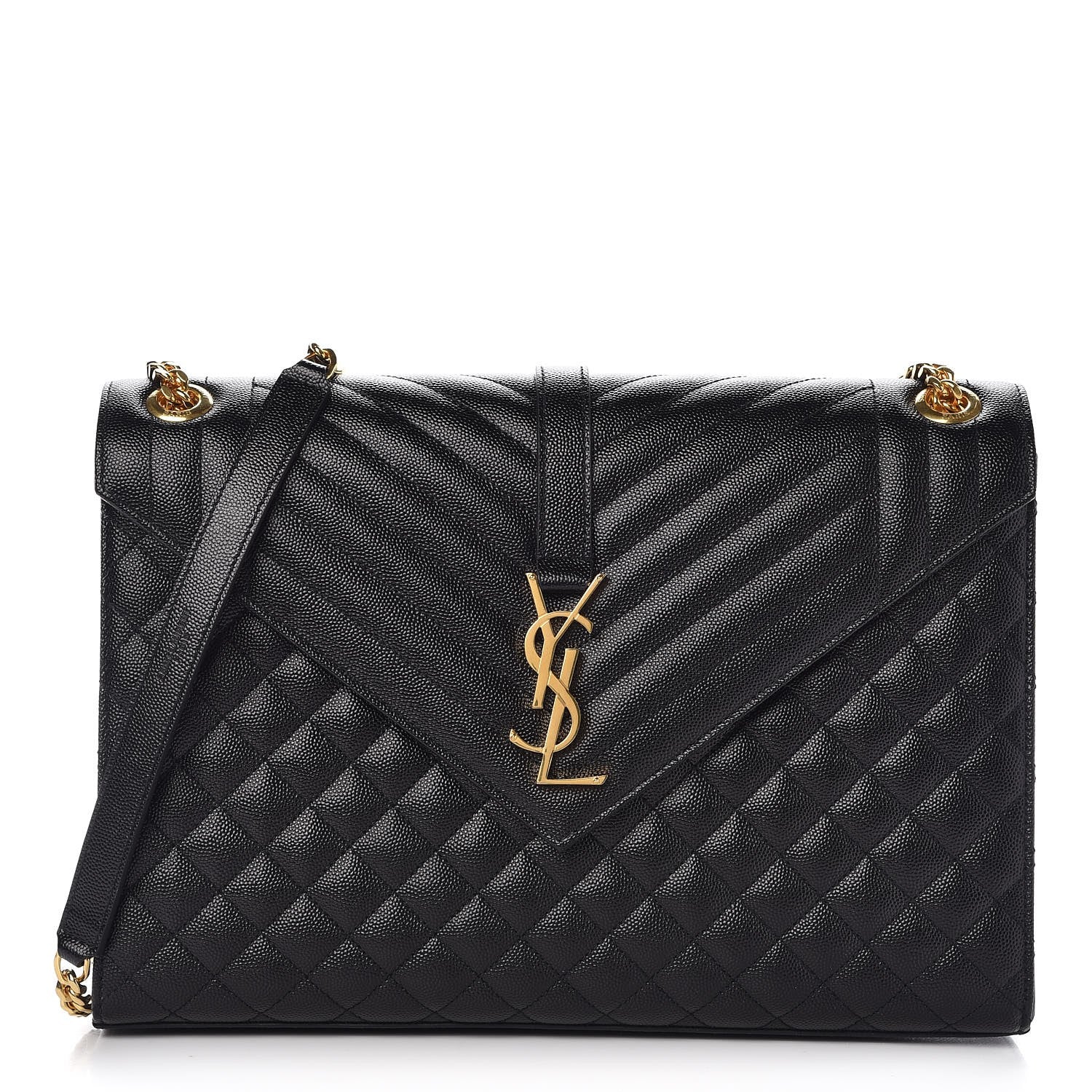 Saint Laurent Grain De Poudre Textured Mixed Matelasse Large Triquilt Monogram Satchel Black 1 of 7