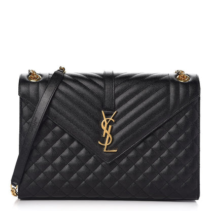 Saint Laurent Grain De Poudre Textured Mixed Matelasse Large Triquilt Monogram Satchel Black 1 of 7