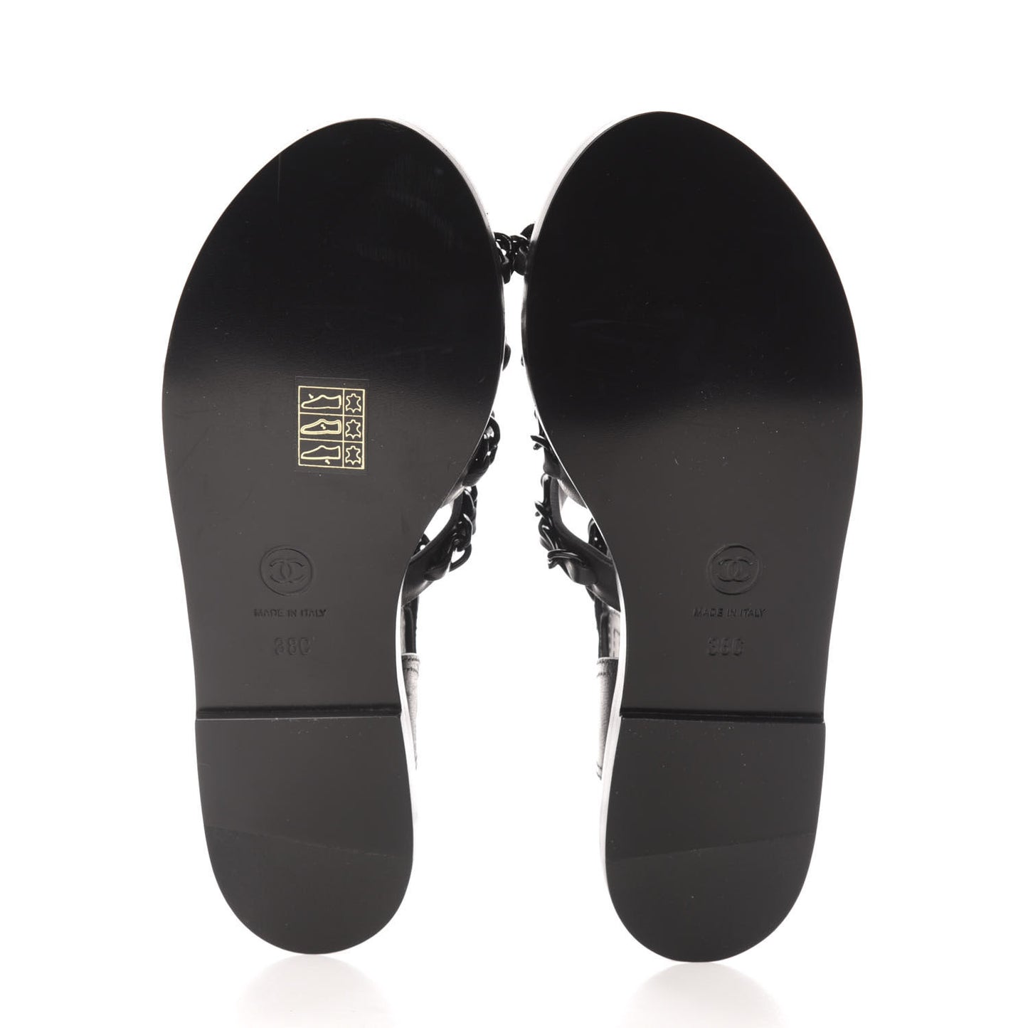 Calfskin Chain Flat Sandals 38 Black