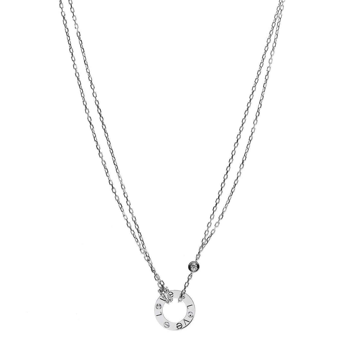 18K White Gold 2 Diamond LOVE Necklace