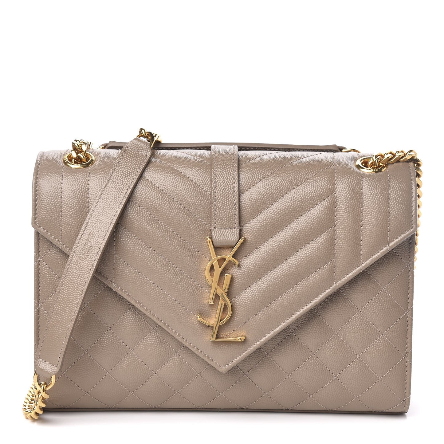 Grain De Poudre Textured Mixed Matelasse Medium Triquilt Monogram Satchel Taupe