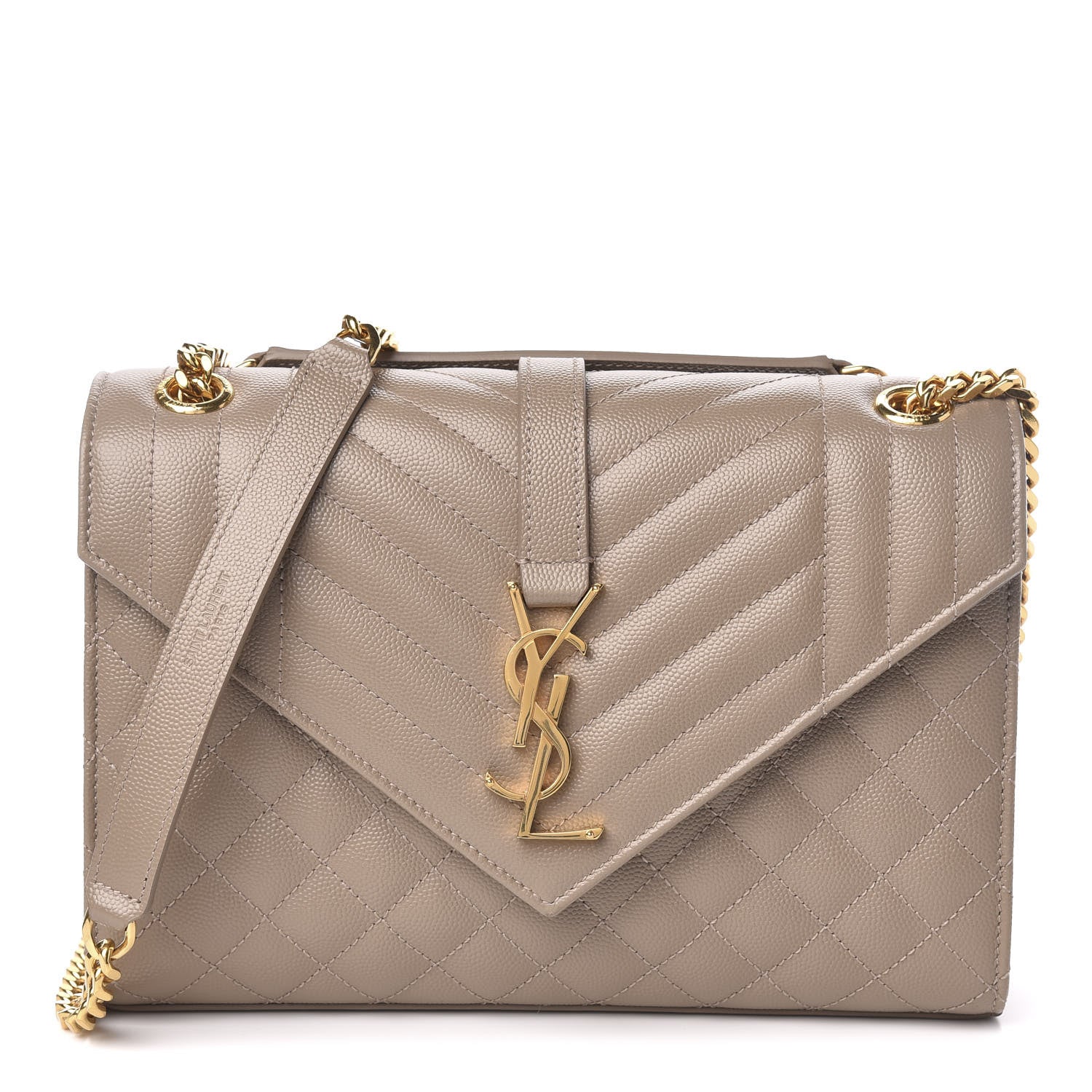 Saint Laurent Grain De Poudre Textured Mixed Matelasse Medium Triquilt Monogram Satchel Taupe 1 of 9