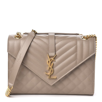 Saint Laurent Grain De Poudre Textured Mixed Matelasse Medium Triquilt Monogram Satchel Taupe 1 of 9