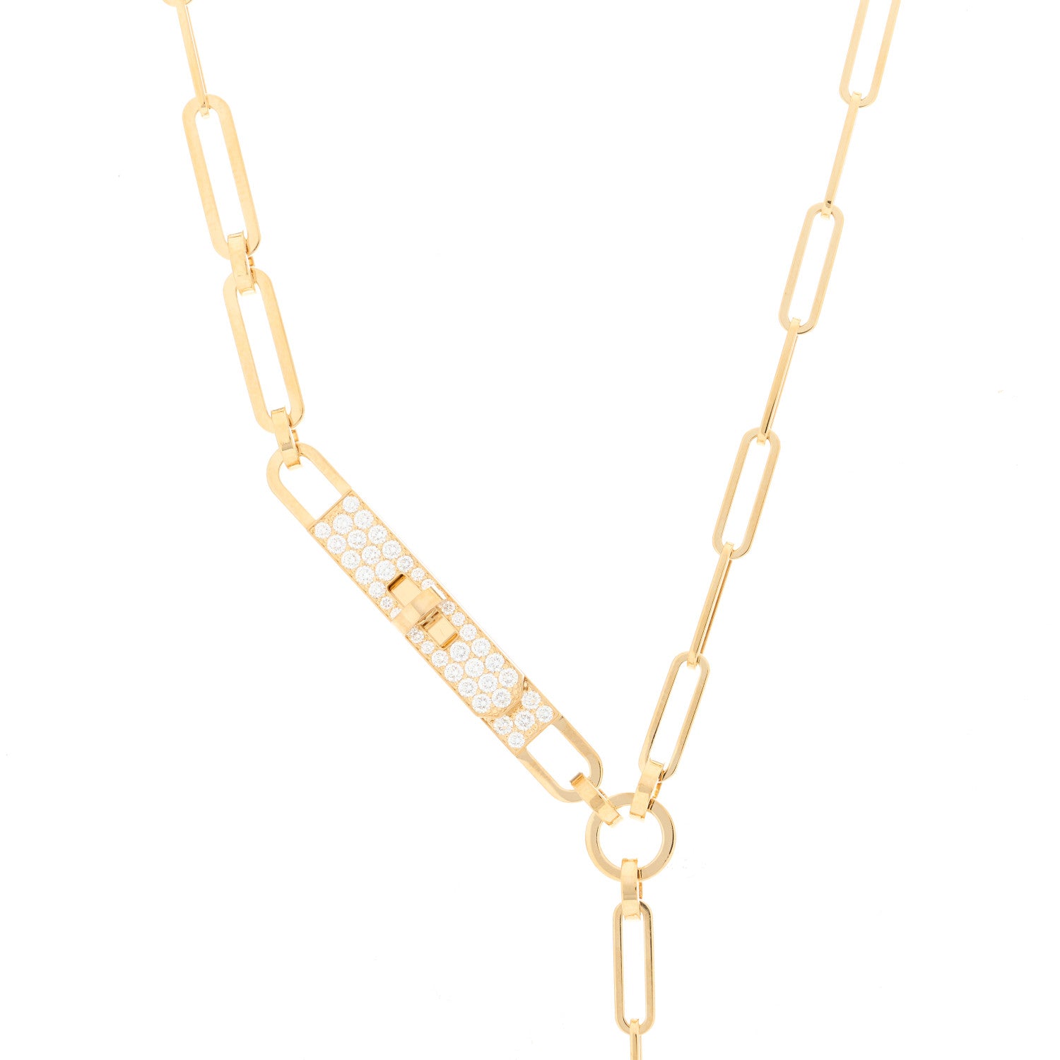 Hermes 18K Yellow Gold Diamond Pave PM Kelly Chaine Lariat Necklace ST 3 of 4