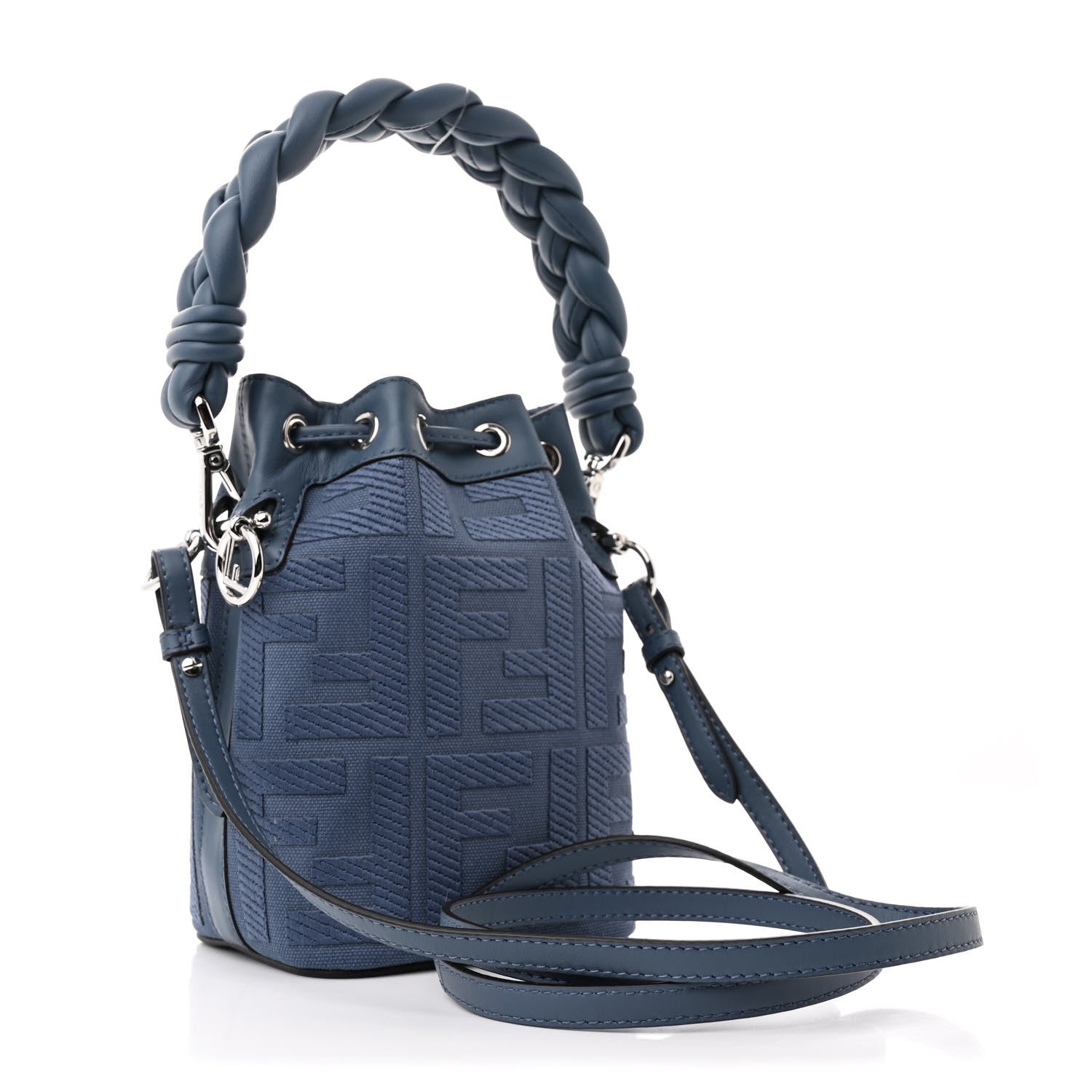 Fendi Canvas Vitello Grace F is Fendi FF Embroidered Mini Mon Tresor Bucket Bag Mirto 3 of 11