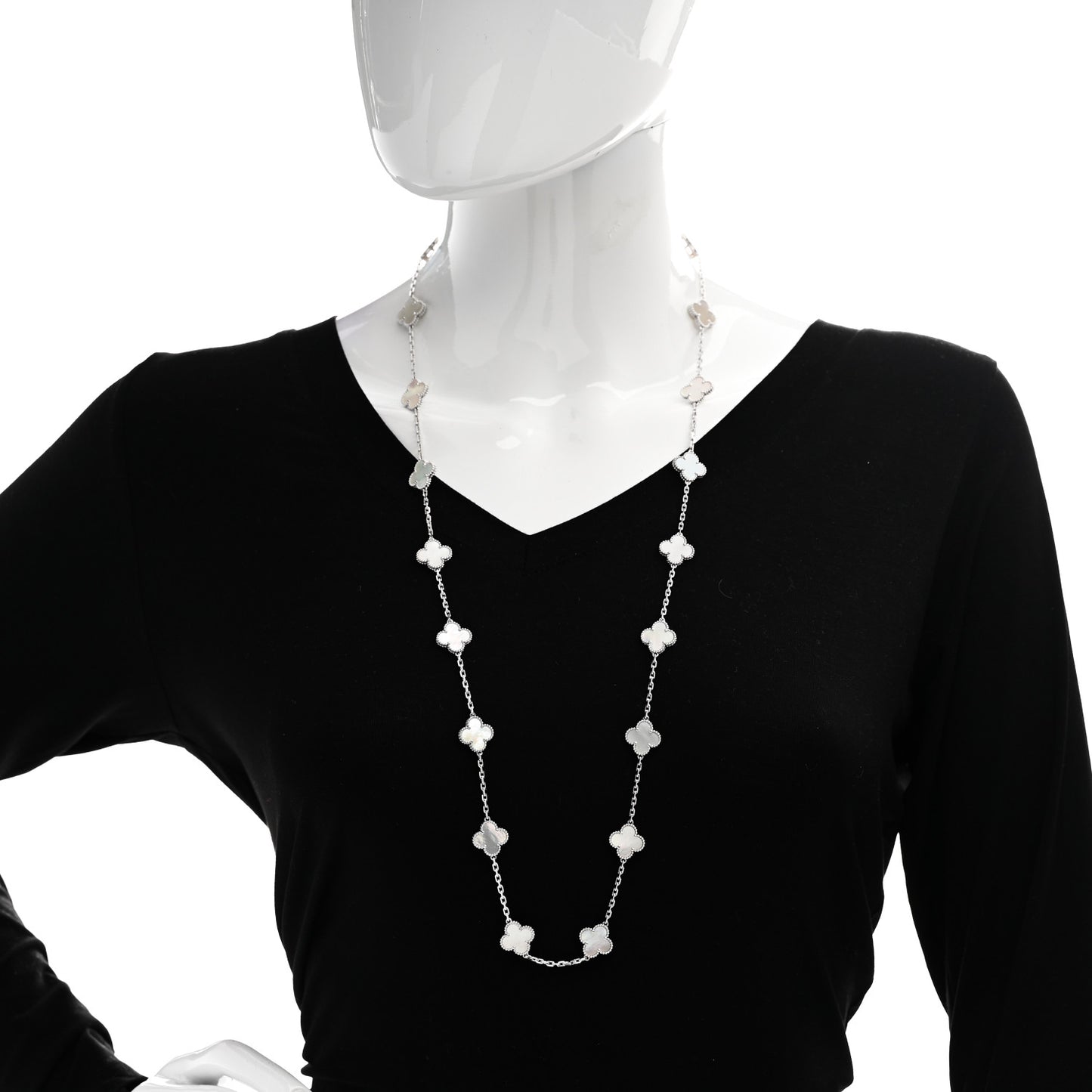 18K White Gold Mother of Pearl 20 Motifs Vintage Alhambra Necklace