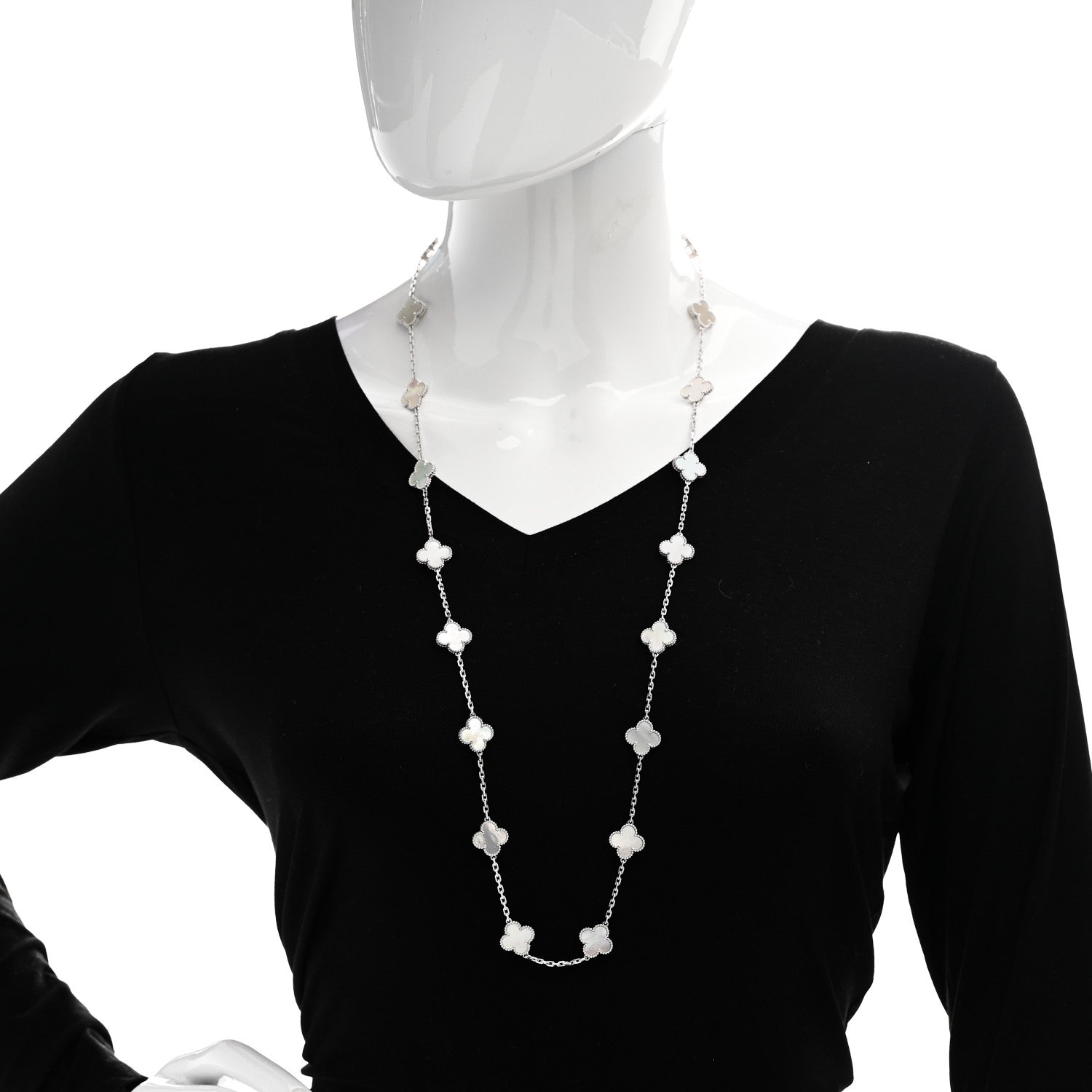 Van Cleef & Arpels 18K White Gold Mother of Pearl 20 Motifs Vintage Alhambra Necklace 2 of 5