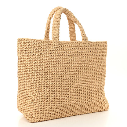 Prada Yarn Raffia Effect Crochet Embroidered Logo Tote Naturale 2 of 8