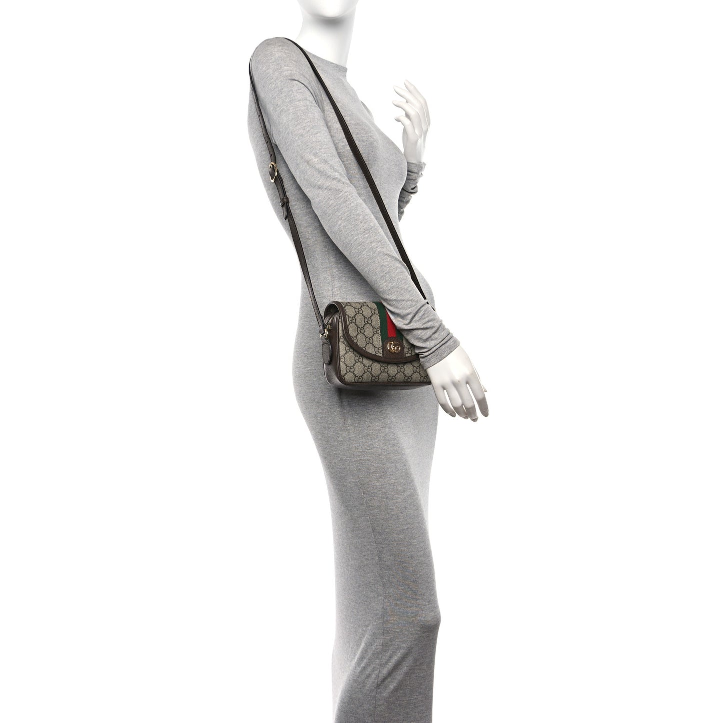 GG Supreme Monogram Textured Dollar Calfskin Mini Ophidia Flap Shoulder Bag Beige Ebony New Acero