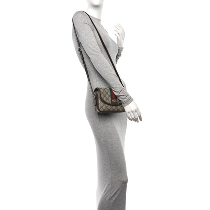 Gucci GG Supreme Monogram Textured Dollar Calfskin Mini Ophidia Flap Shoulder Bag Beige Ebony New Acero 2 of 10