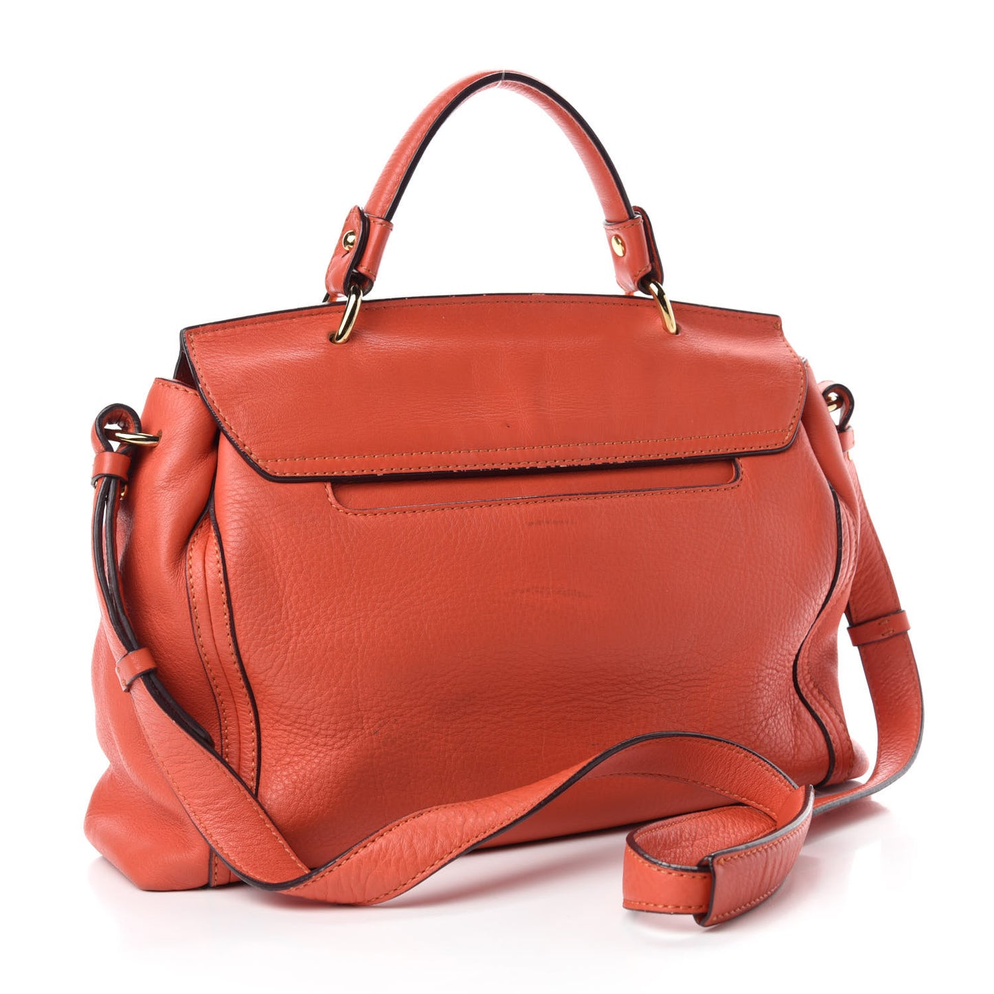 Grained Calfskin Top Handle Satchel Orange