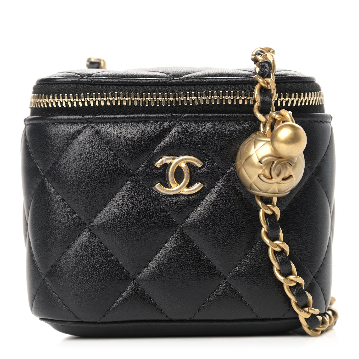 Chanel Lambskin Quilted Mini Pearl Crush Vanity Case With Chain Black 1 of 9