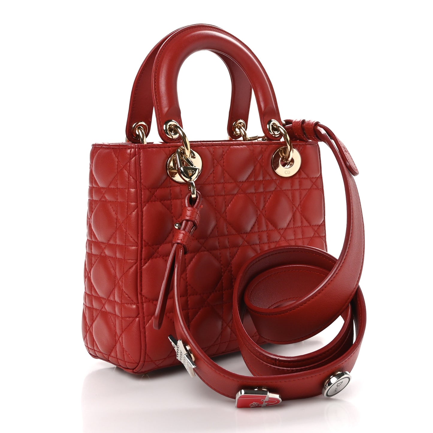 Lambskin Cannage Small Lucky Badges My Lady Dior Red