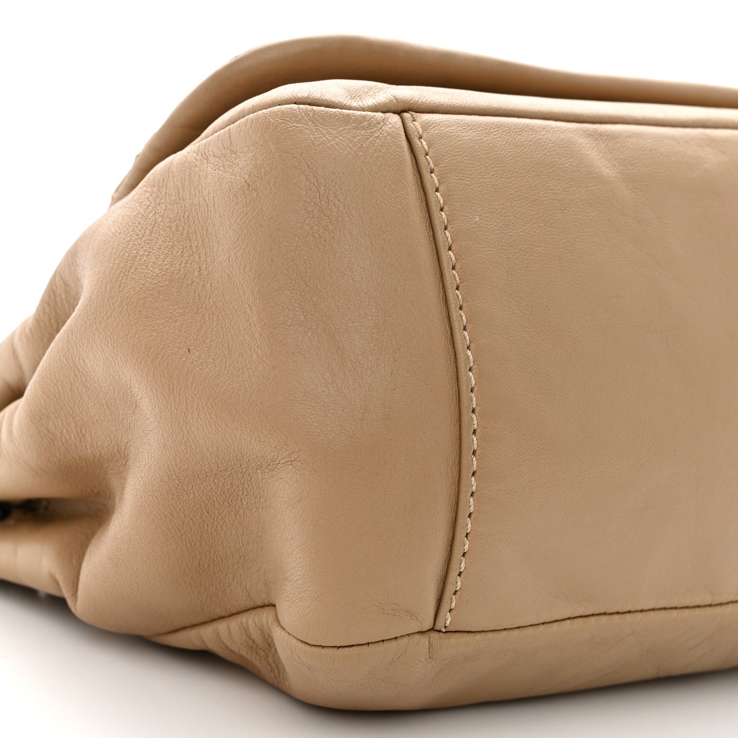 Lambskin Contrast Stitch Surpique Accordion Flap Beige
