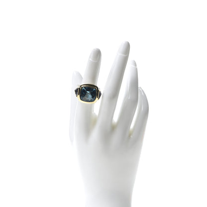 David Yurman Sterling Silver 14K Yellow Gold 17mm Blue Topaz Iolite Cable Mosaic Ring 52 6 2 of 5