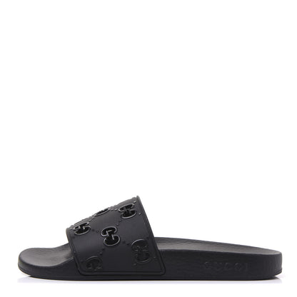 Gucci Rubber GG Monogram Perforated Womens Slide Sandals 38 Black 1 of 7