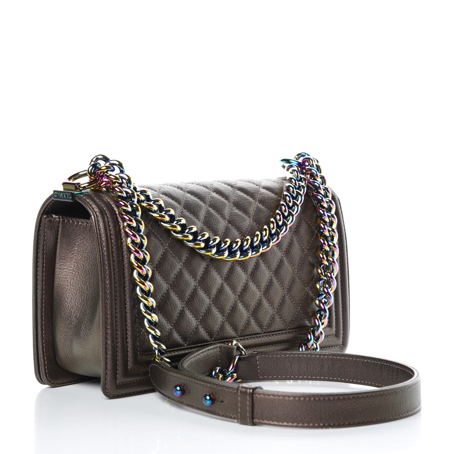 Iridescent Goatskin Quilted Medium Boy Flap Dark Gold