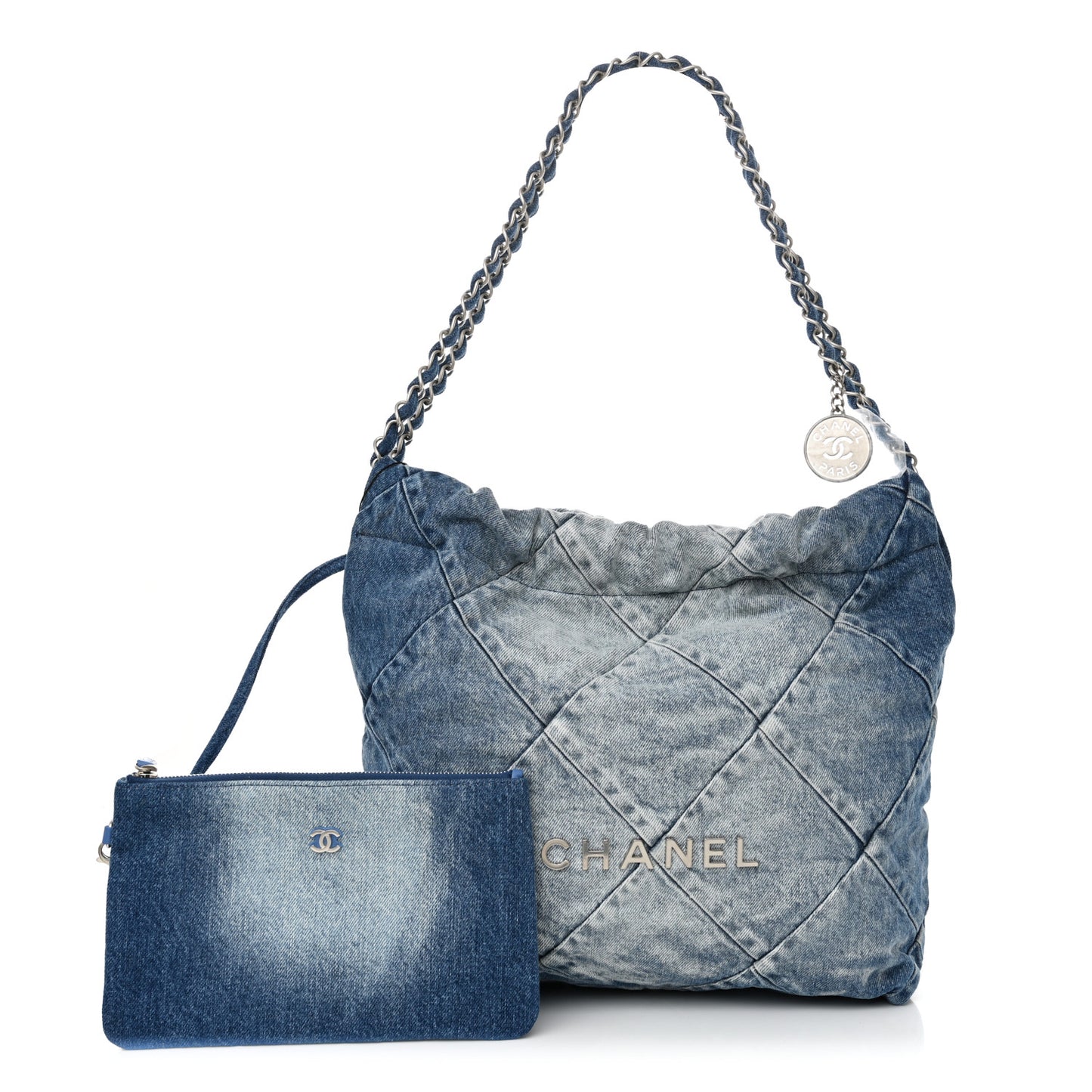 Denim Quilted Small Chanel 22 Blue