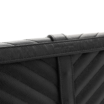 Saint Laurent Grain De Poudre Matelasse Chevron Large Monogram Satchel Black 11 of 11