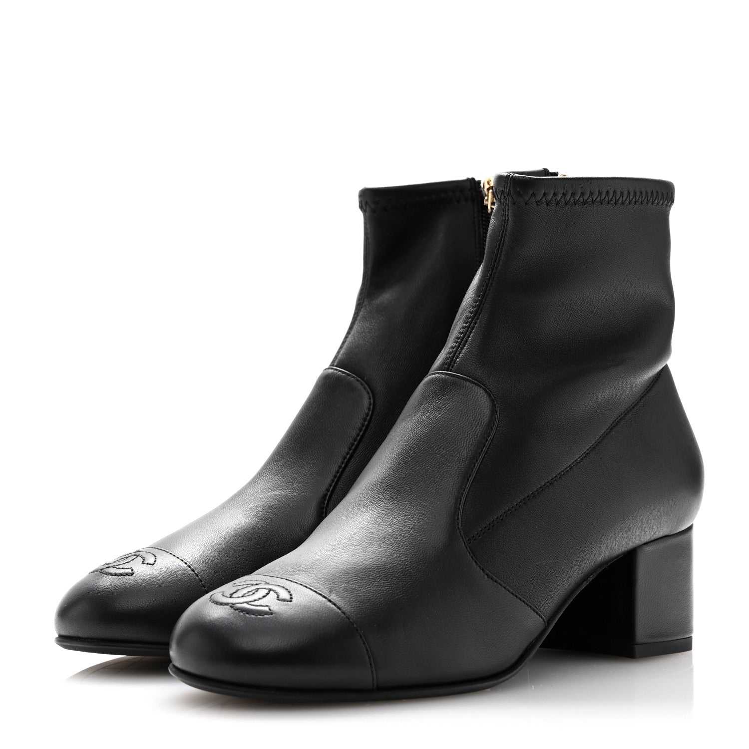 Chanel Stretch Lambskin Cap Toe CC Short Boots 37 Black 4 of 10
