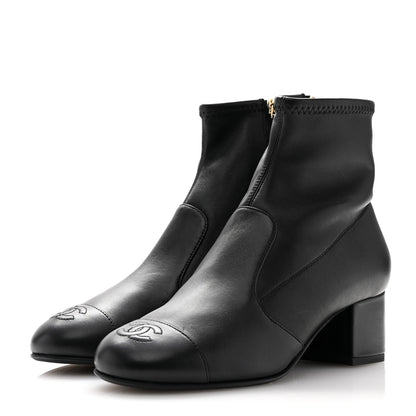 Chanel Stretch Lambskin Cap Toe CC Short Boots 37 Black 4 of 10
